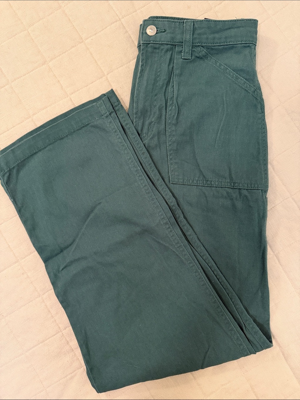 H&M Green Wide-Leg High-Waist Cargo Pants